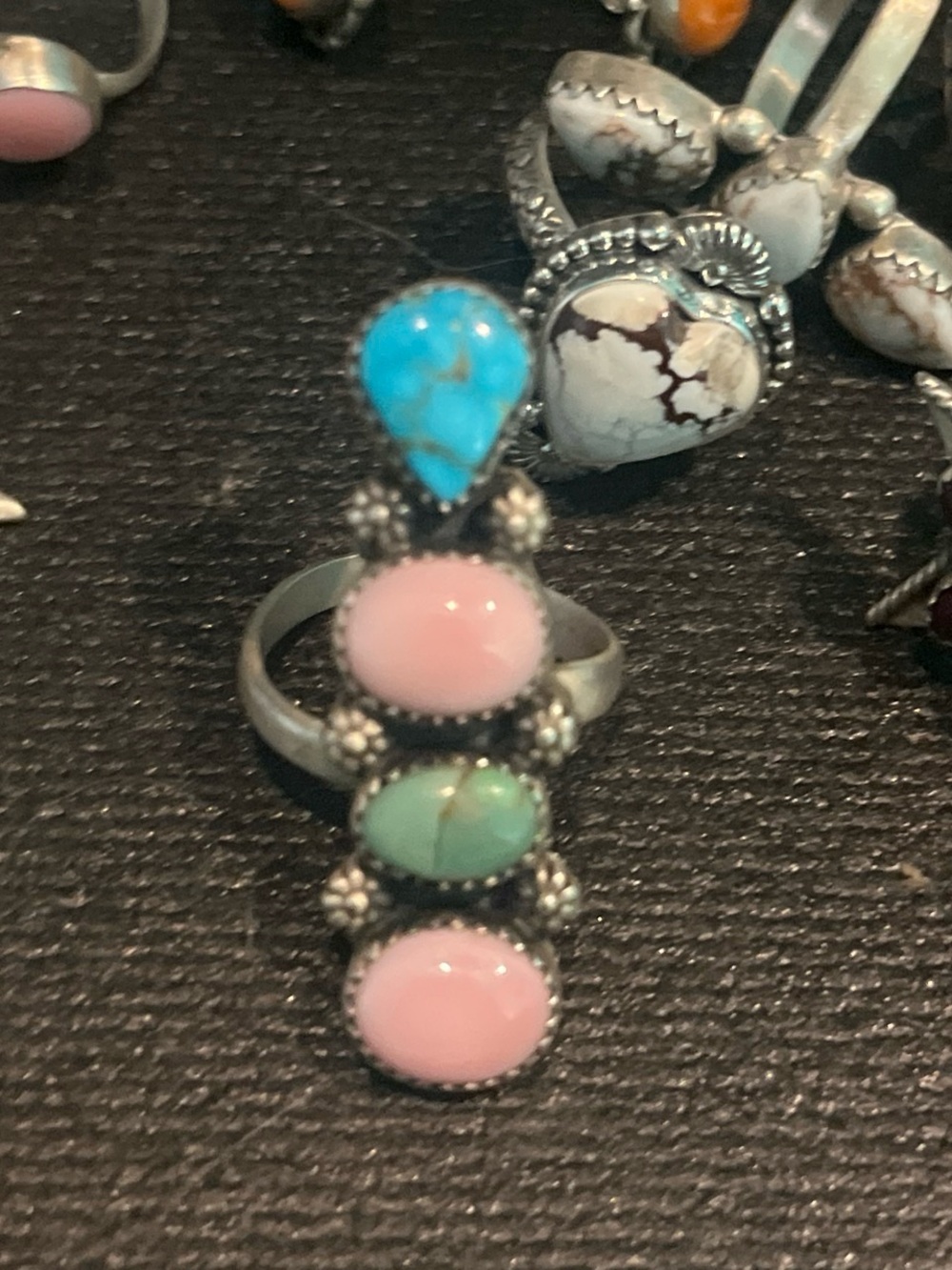 Multi-Stone Pink conch, kingman and Mojave turquoise with 925 sterling silver